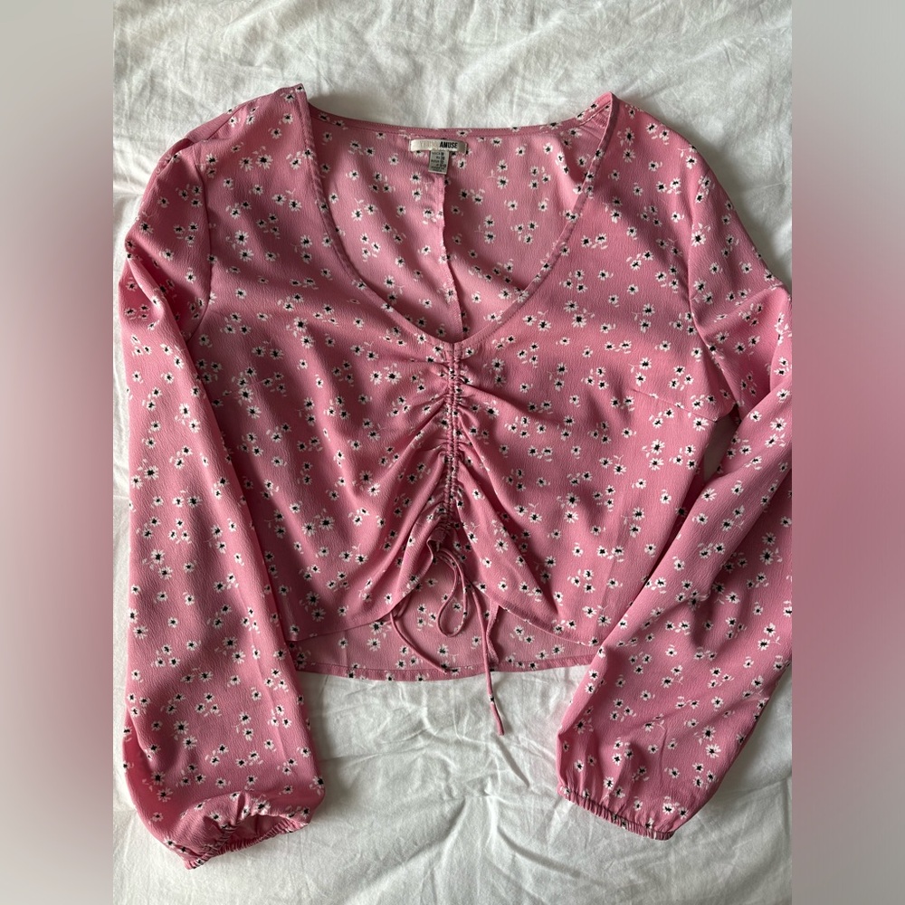 Amuse Society Pink Daisy Longsleeve Blouse